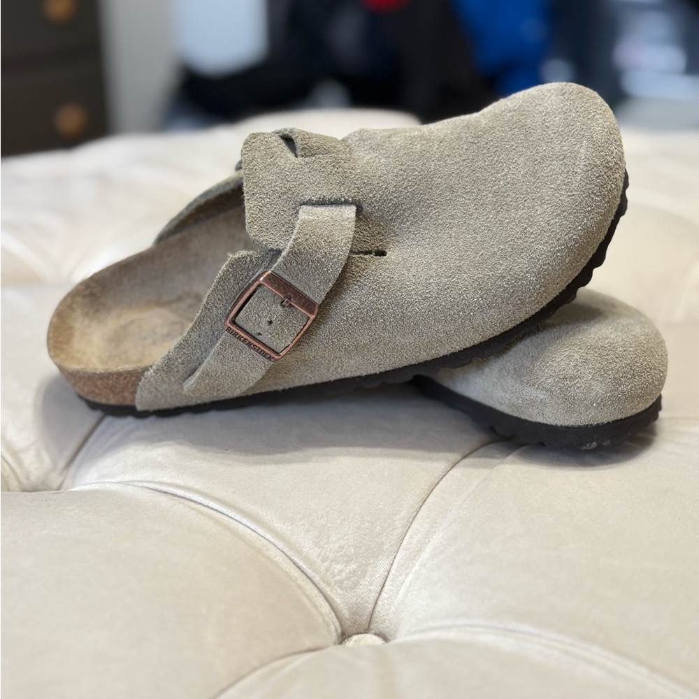 Birkenstock Taupe Suede Clogs